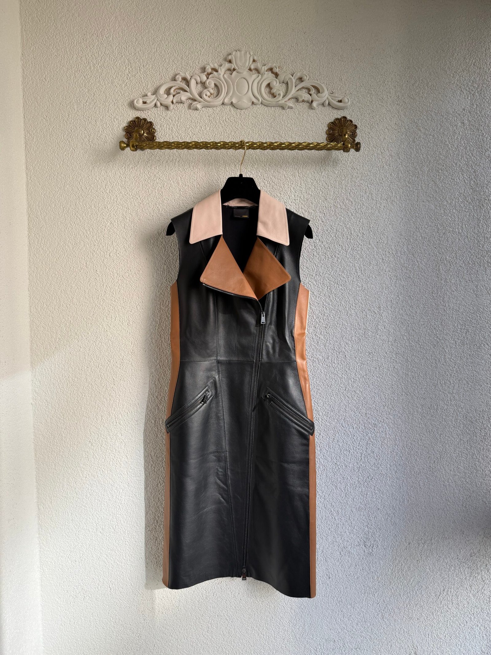 Fendi Leather Zip Midi Dress