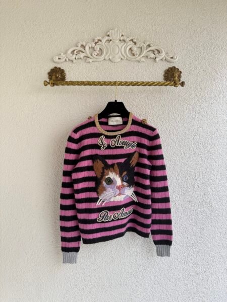 Gucci Cat Motif Striped Cashmere Jumper