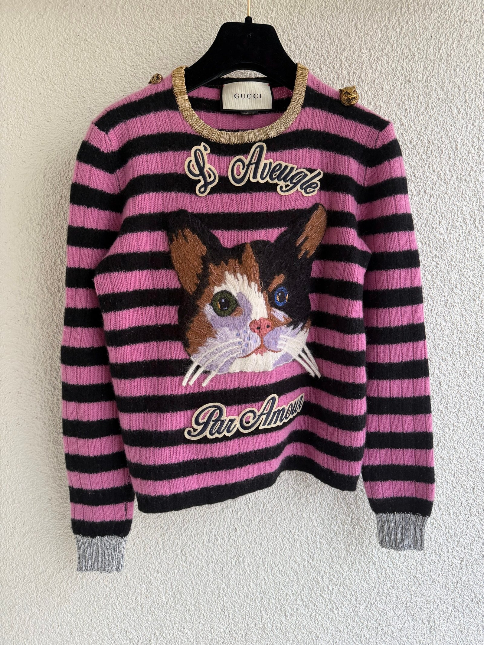 Gucci Cat Motif Striped Cashmere Jumper - Görsel 2
