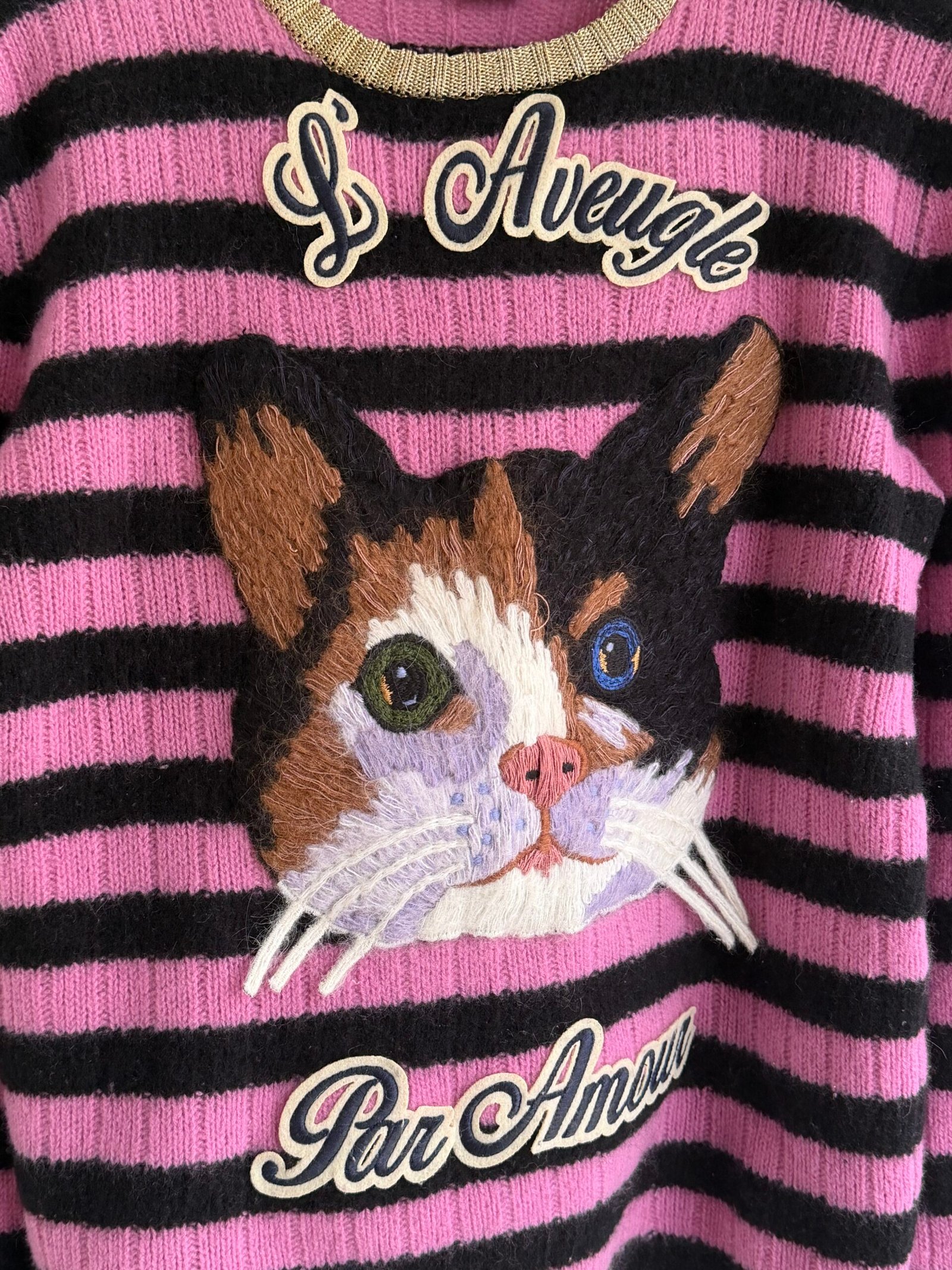 Gucci Cat Motif Striped Cashmere Jumper - Görsel 3