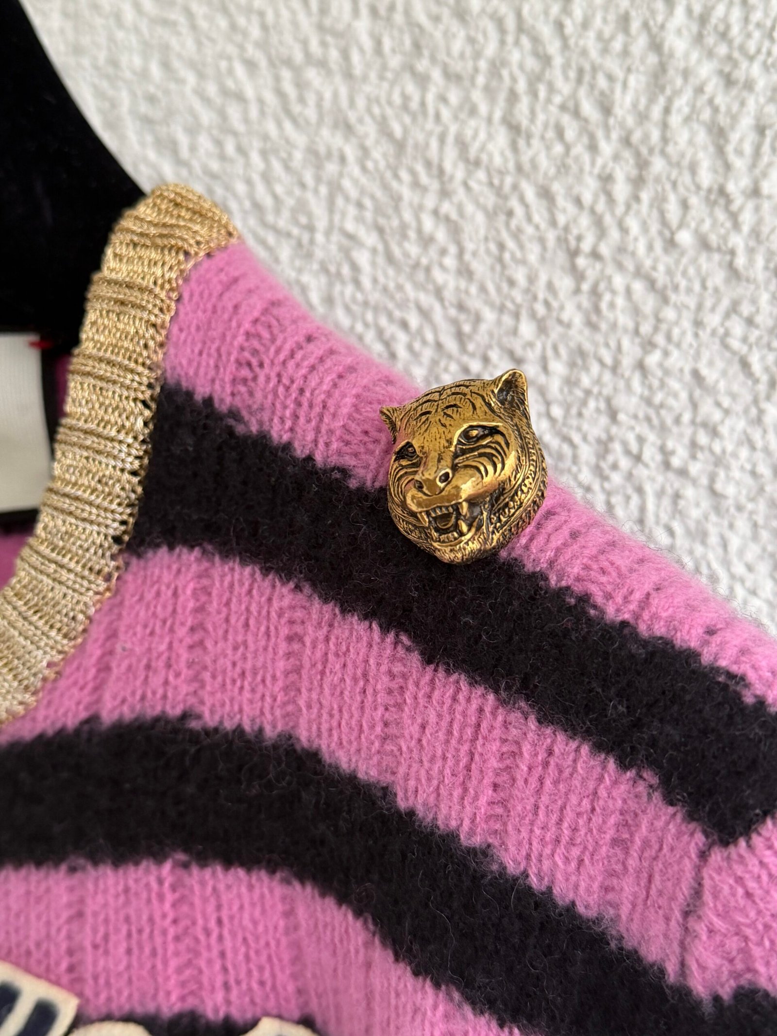 Gucci Cat Motif Striped Cashmere Jumper - Görsel 5