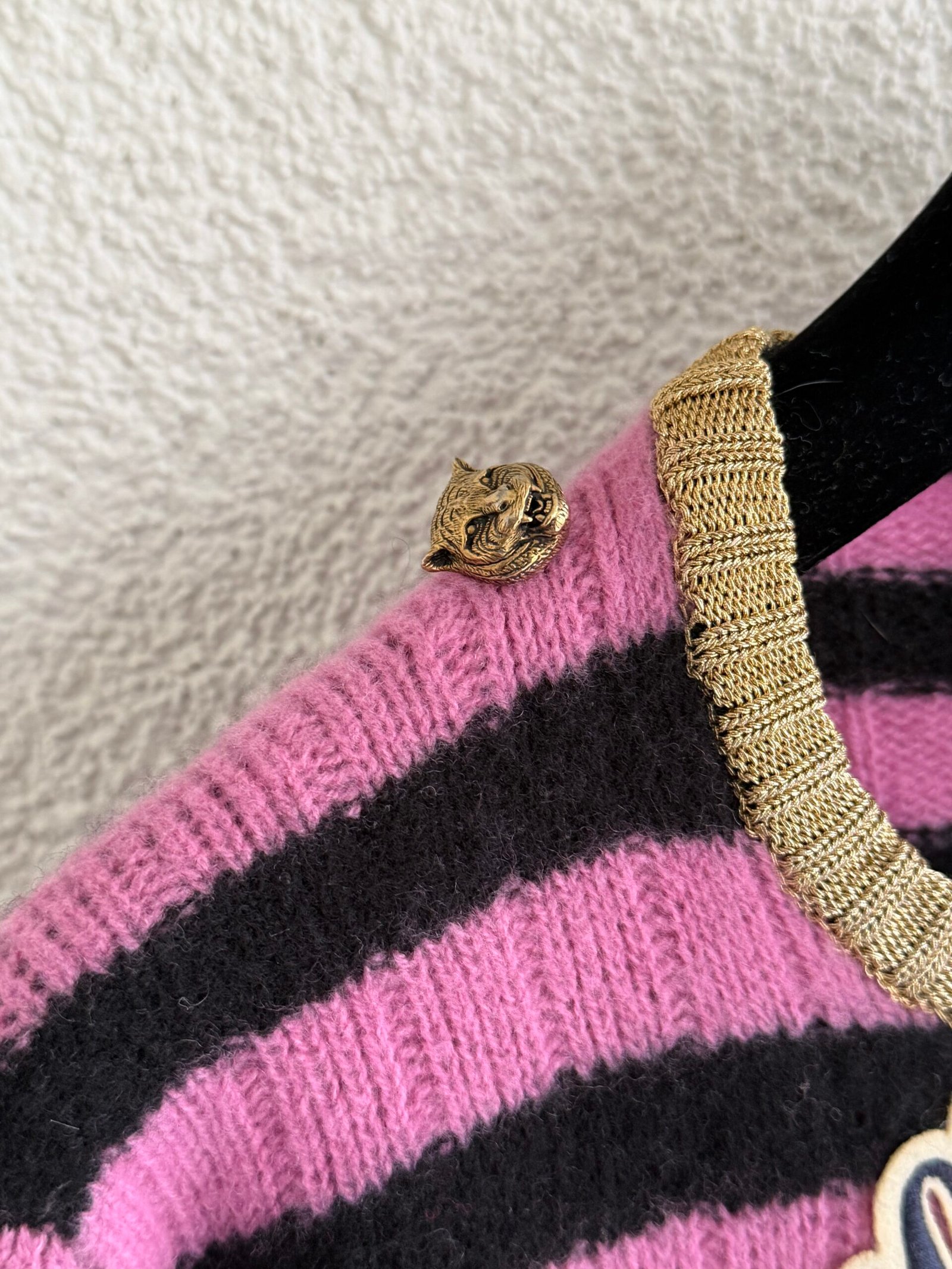 Gucci Cat Motif Striped Cashmere Jumper - Görsel 6