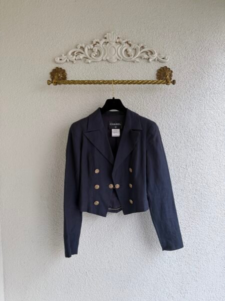 Chanel Navy Gold Button Short Linen Jacket
