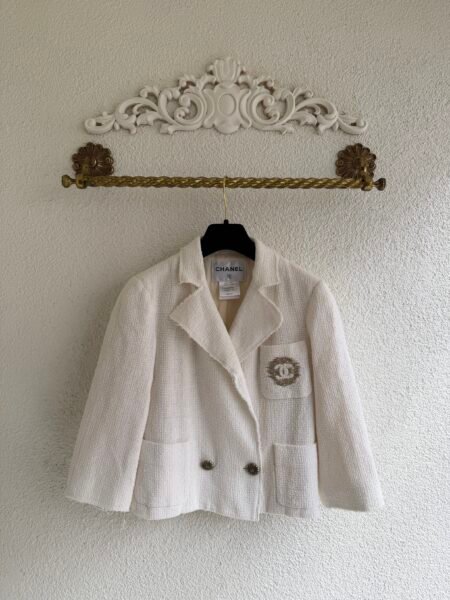 Chanel CC Logo Cream Short Tweed Jacket
