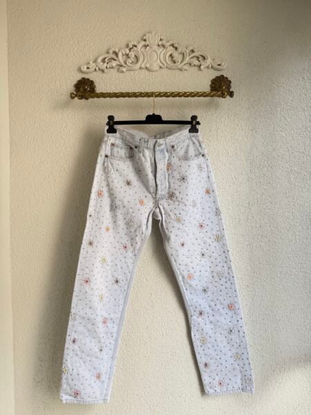 Miu Miu Floral & Bead Embellished Denim Trousers