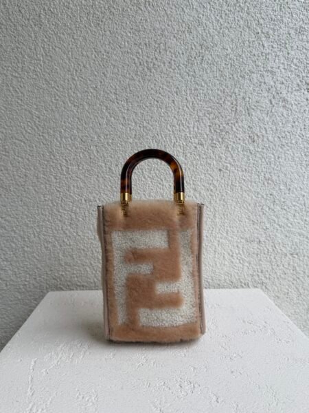 Fendi Beige Sunshine Mini Shearling Handbag