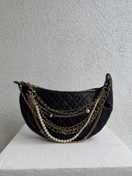 Chanel Black Quilted Leather All About Chains Hobo Bag