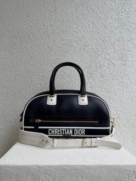 Christian Dior Blue Leather Vibe Bowling Bag