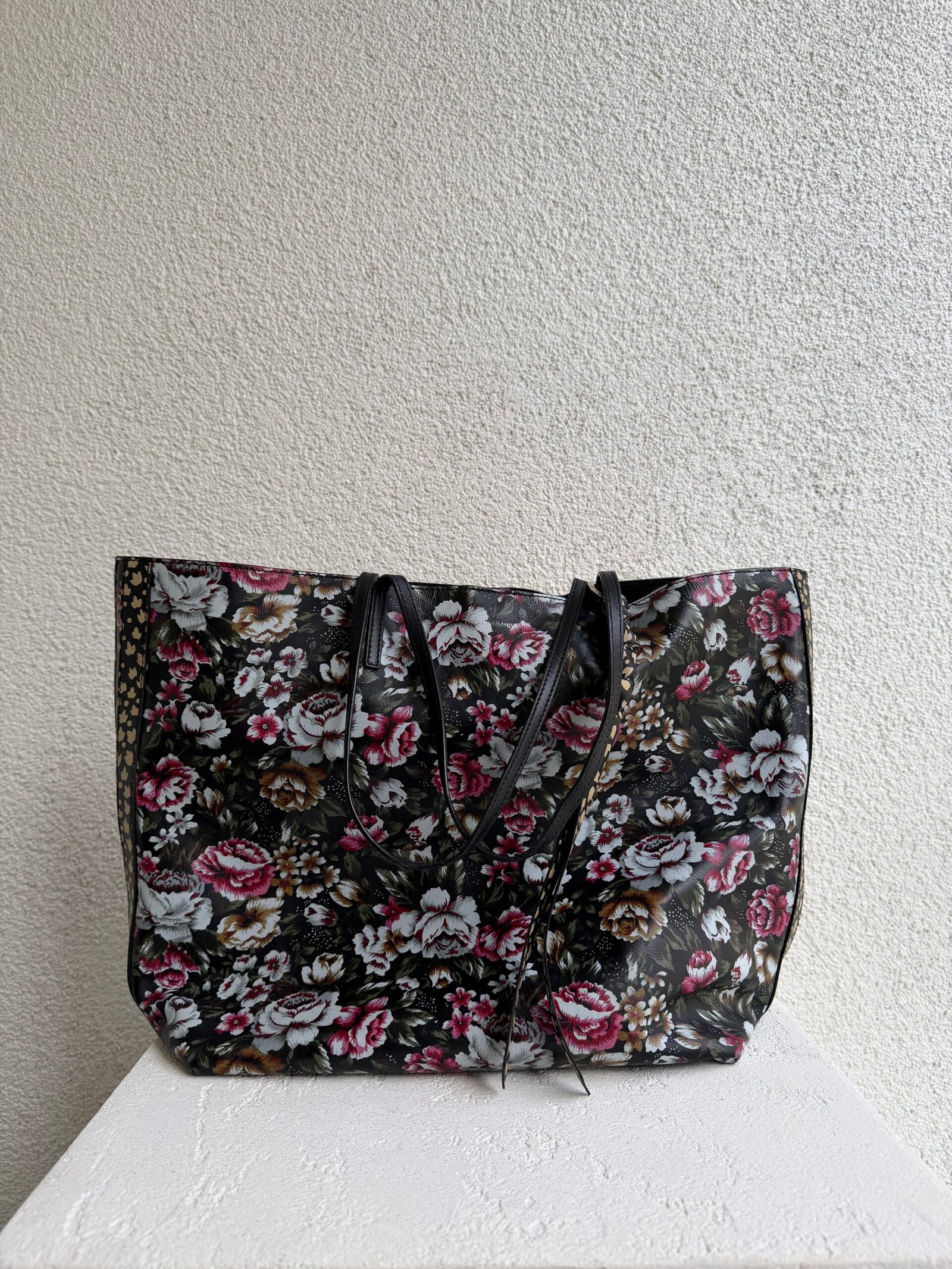 Alexander Mcqueen Reversible Floral and Black Leather Tote Bag