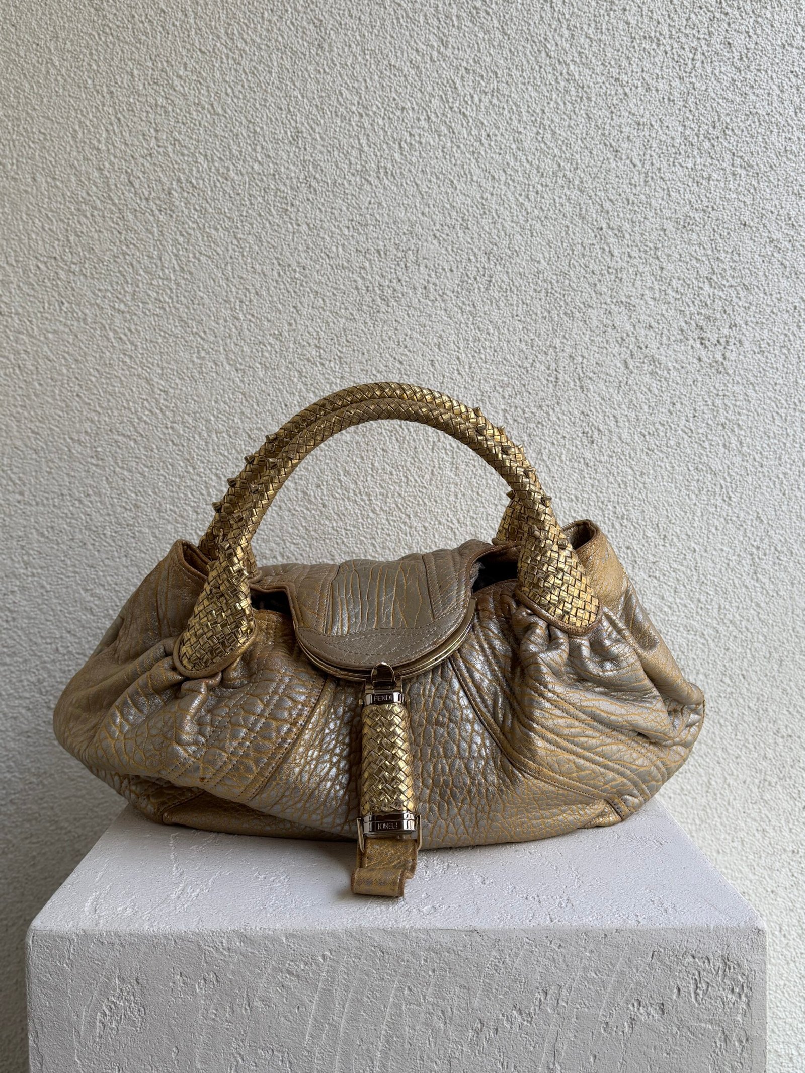 Fendi Gold Holographic Leather Spy Handbag