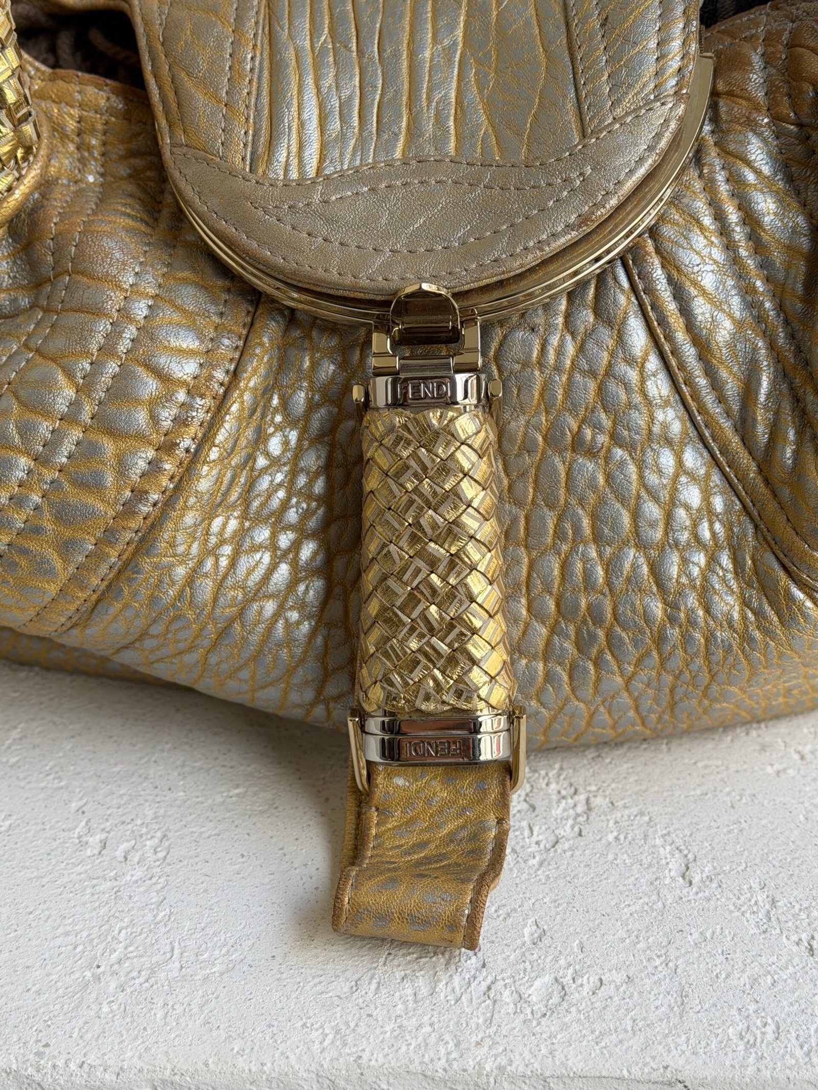 Fendi Gold Holographic Leather Spy Handbag - Image 4