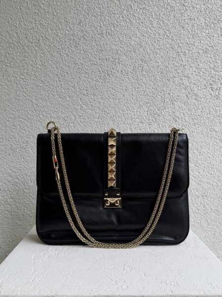 Valentino Black Leather Rockstud Glam Lock XL Flap Bag