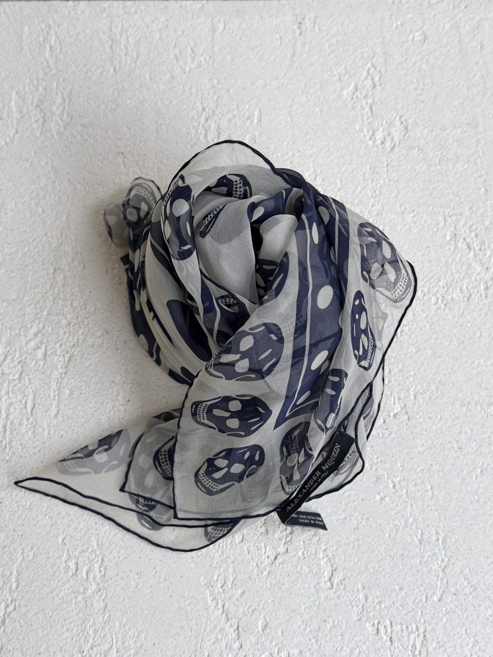 Alexander McQueen Navy Silk Scarf - Image 8