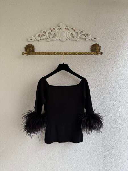 Saint Laurent Ostrich Feather Trim Knit Top