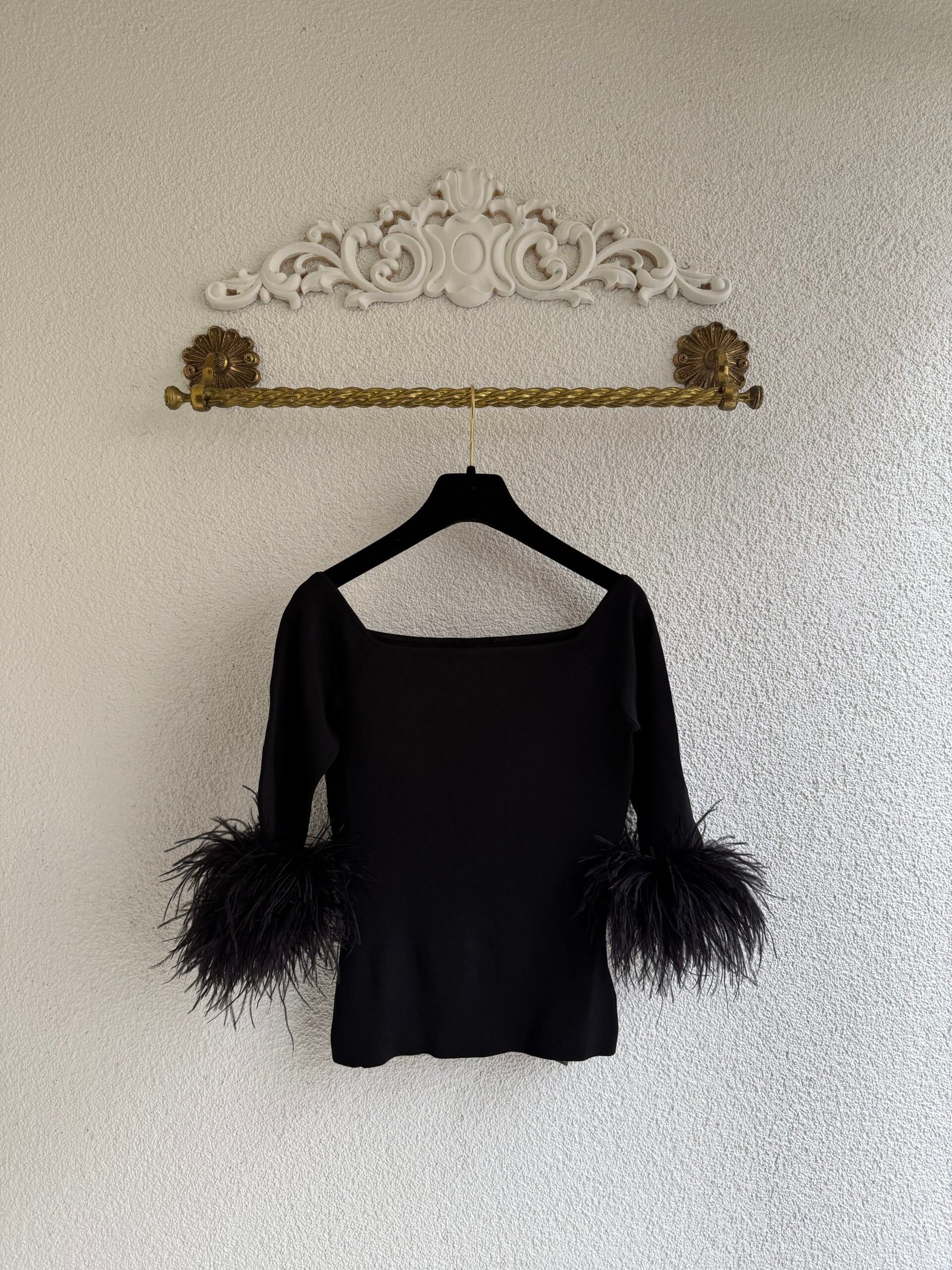 Saint Laurent Devekuşu Tüyü Süslemeli Örgü Üst