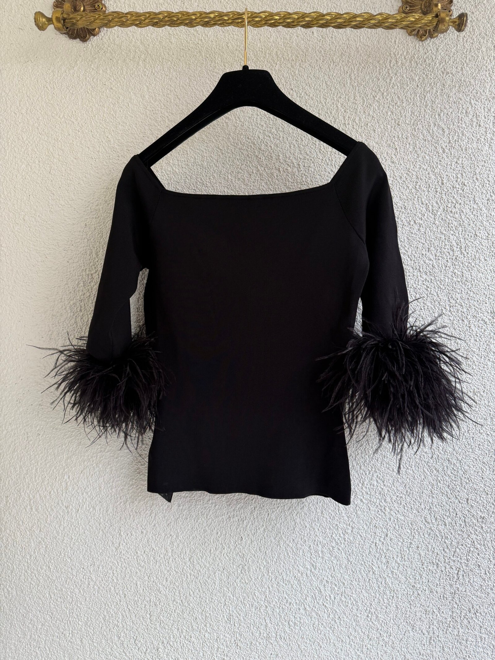 Saint Laurent Ostrich Feather Trim Knit Top - Görsel 8