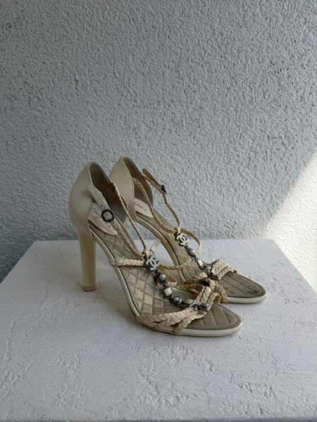 Chanel Ecru CC Logo Heels Sandals