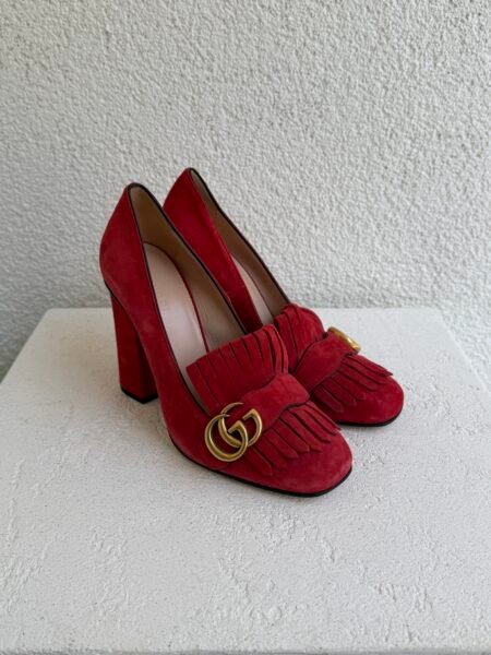 Gucci Marmont Red Suede Fringe Heels