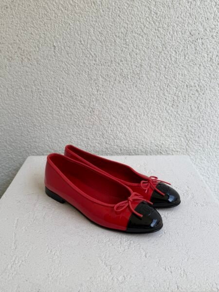 Chanel Red Patent Leather CC Toe Ballet Flat