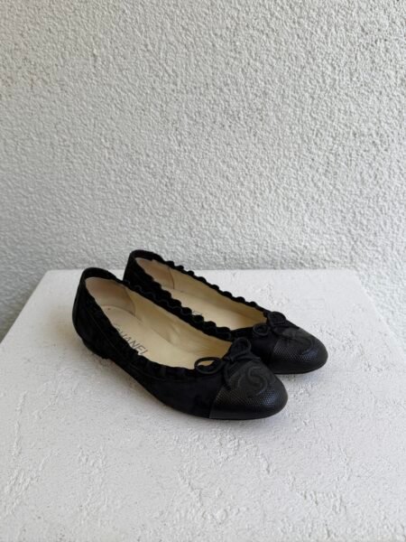Chanel Black Suede Scalloped Ballet Flat