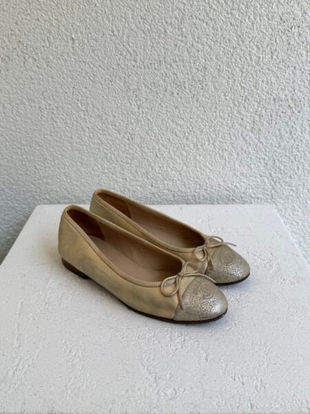 Chanel Gold Cambon Leather Cap Toe CC Logo Ballet Flat