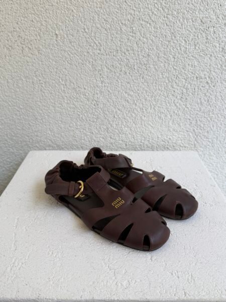 Miu Miu Napa Leather Ruches Sandals