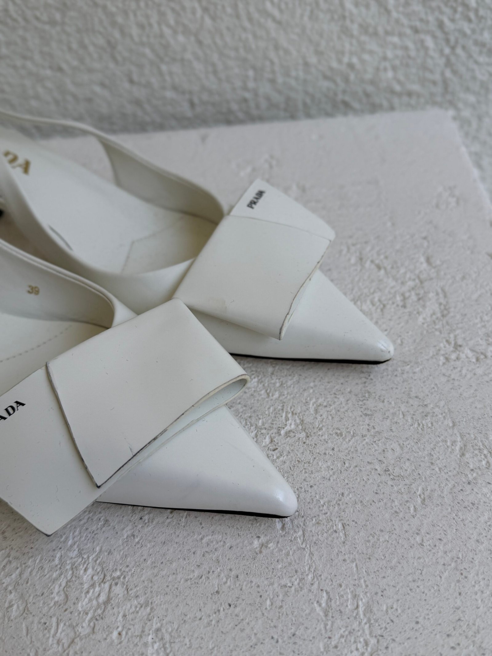 Prada White Half Bowl Slingback Pump Heels - Image 3