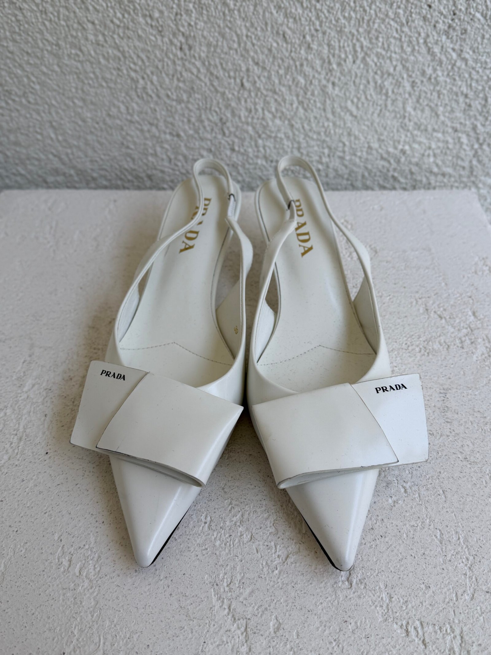 Prada White Half Bowl Slingback Pump Heels - Image 6