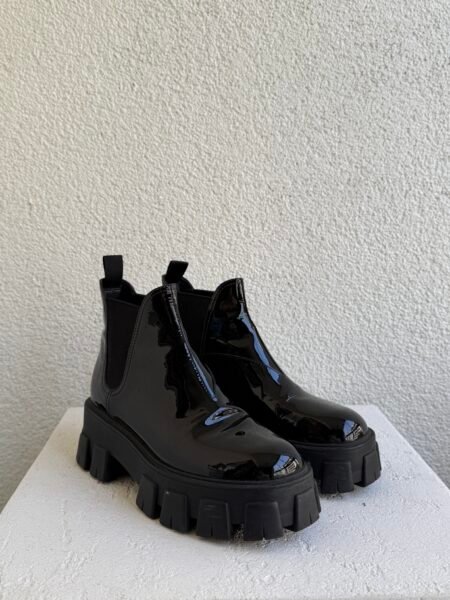 Prada Patent Leather Monolith Chelsea Boots