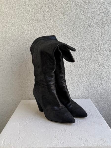 Chanel Black CC Toe Glitter High Boots