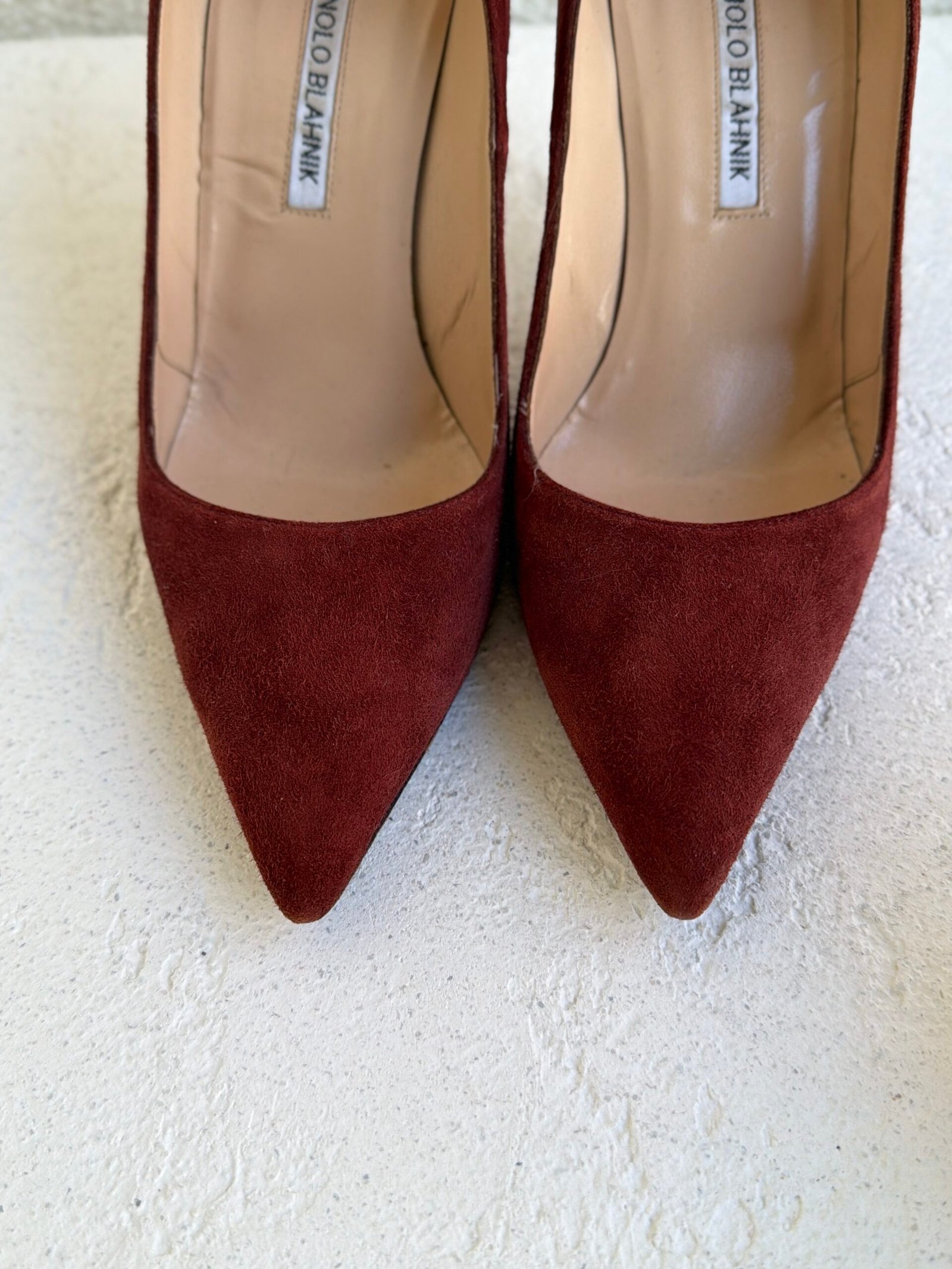 Manolo Blahnik Burgundy Suede Stiletto Heels - Görsel 5