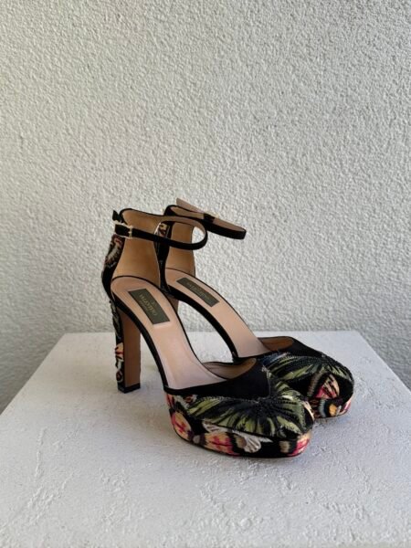 Valentino Camubutterfly Emboidered Suede Ankle Strap Platform Pumps