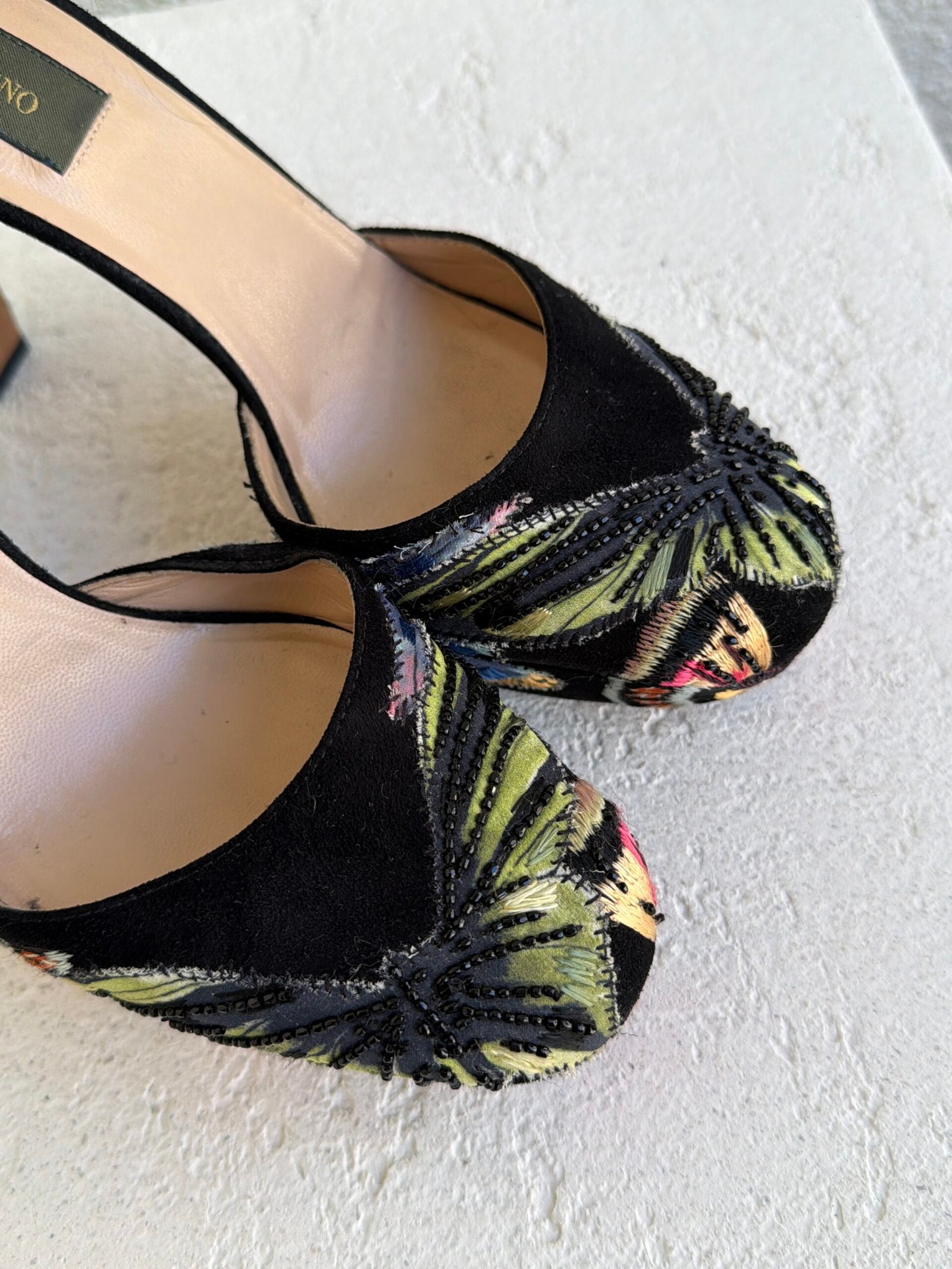 Valentino Camubutterfly Emboidered Suede Ankle Strap Platform Pumps - Image 3