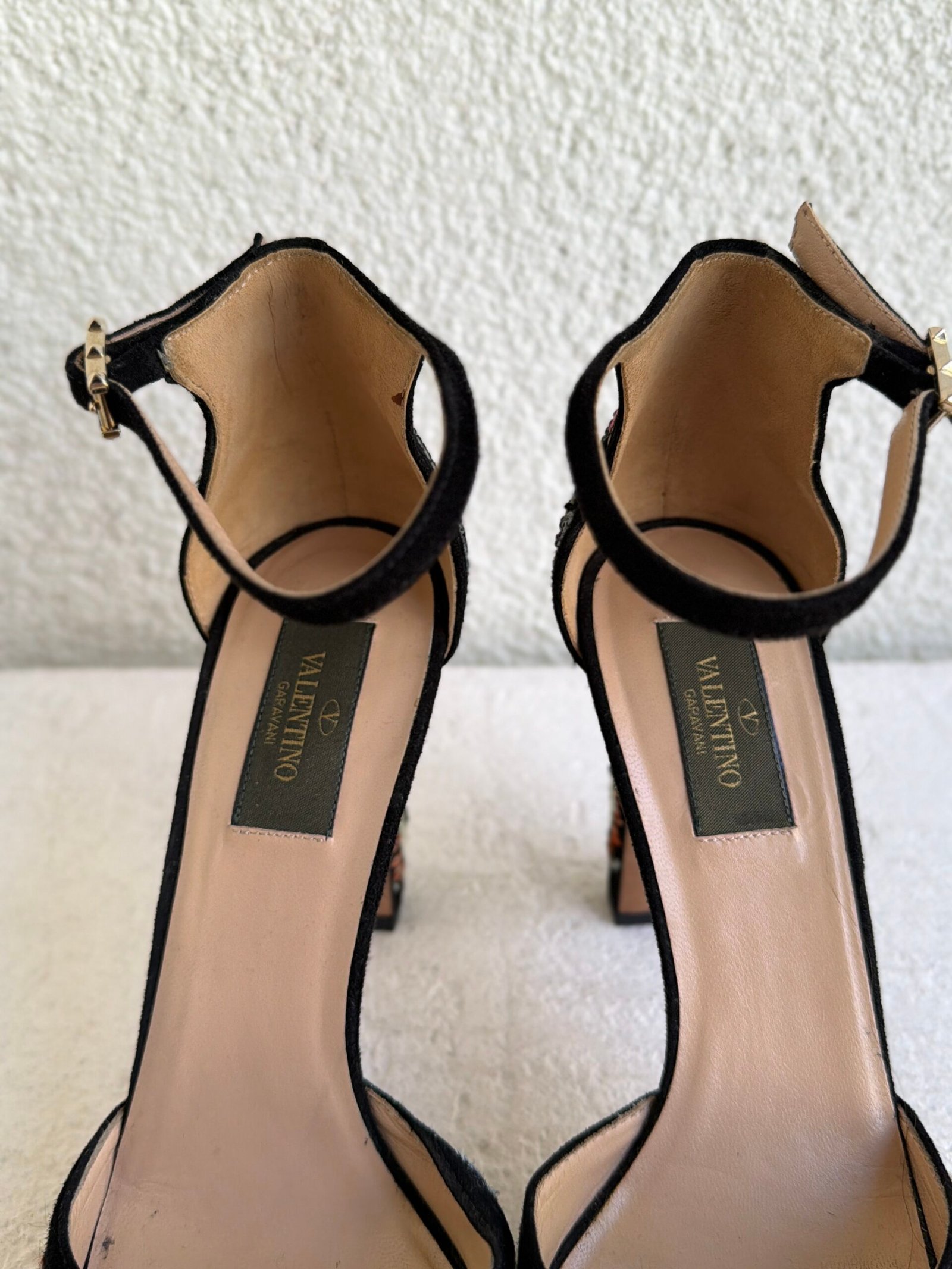 Valentino Camubutterfly Emboidered Suede Ankle Strap Platform Pumps - Image 5