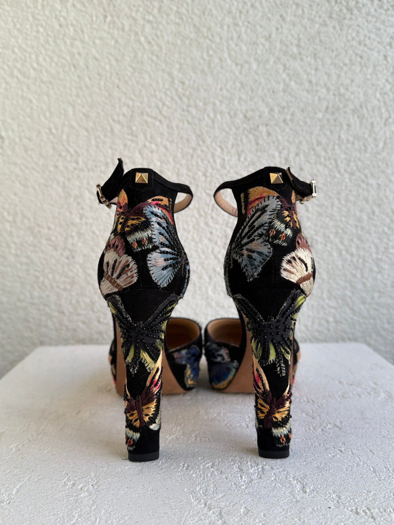 Valentino Camubutterfly Emboidered Suede Ankle Strap Platform Pumps - Image 8