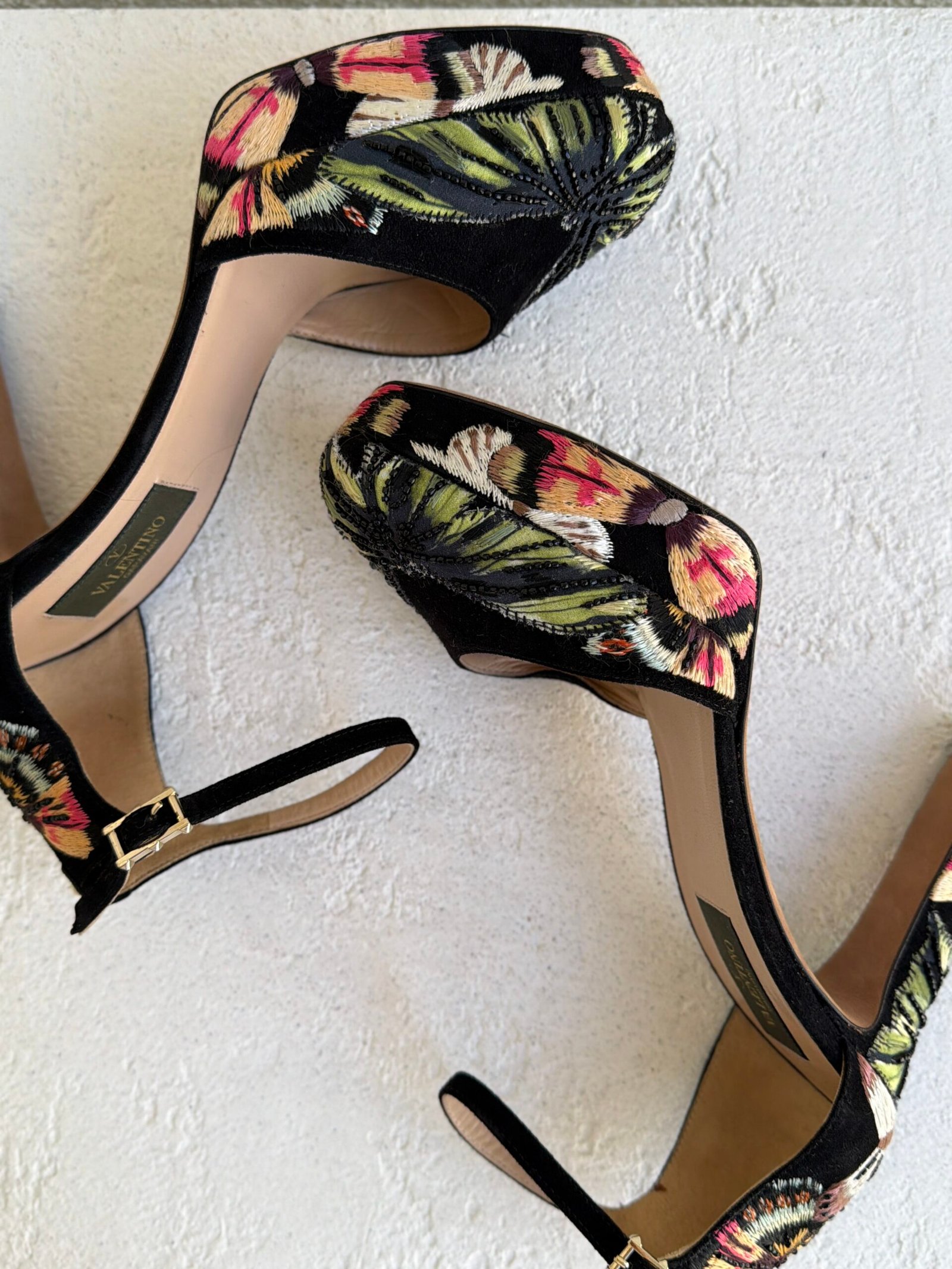 Valentino Camubutterfly Emboidered Suede Ankle Strap Platform Pumps - Image 11