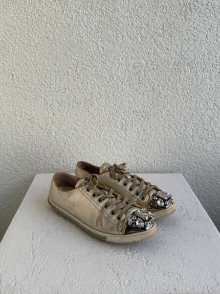 Miu Miu Gold Crystal Embellished Sneakers