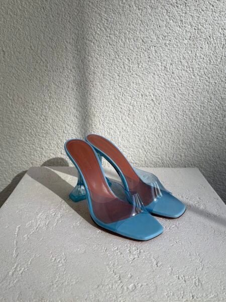 Amina Muaddi Blue PVC Lupita Slide Sandals