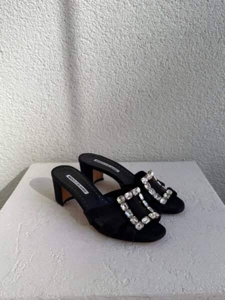 Manolo Blahnik Martenew Embellished Satin Heel Sandals