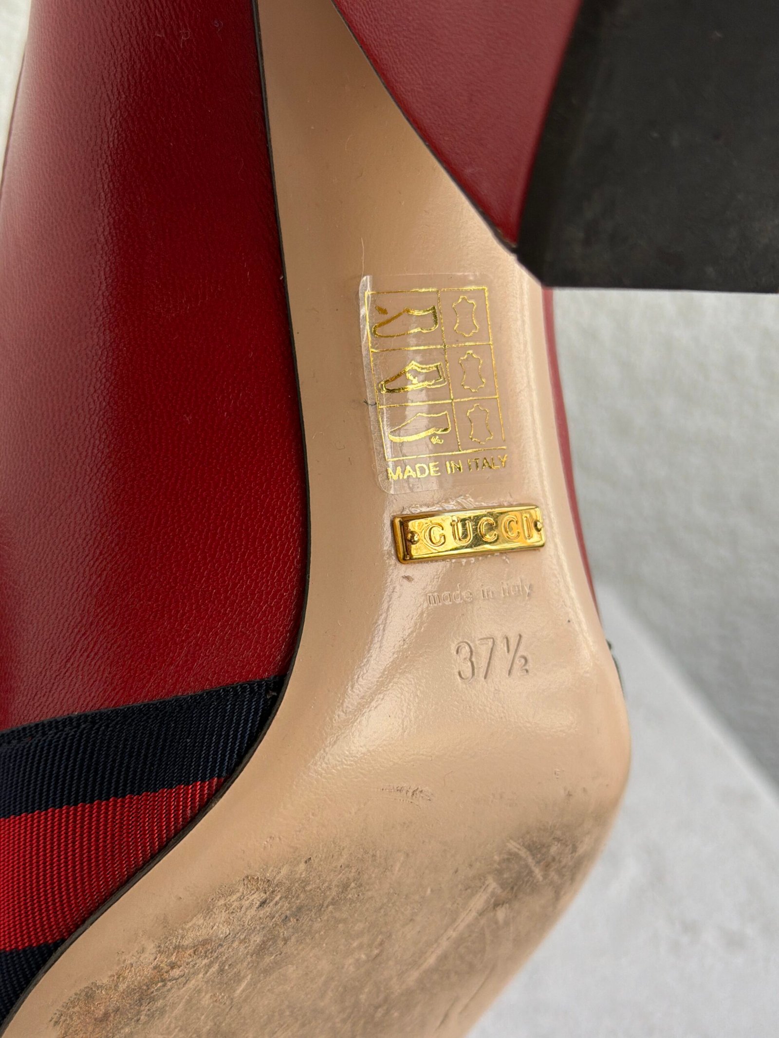 Gucci Red Leather Web Bow Block Heel Pumps - Image 10