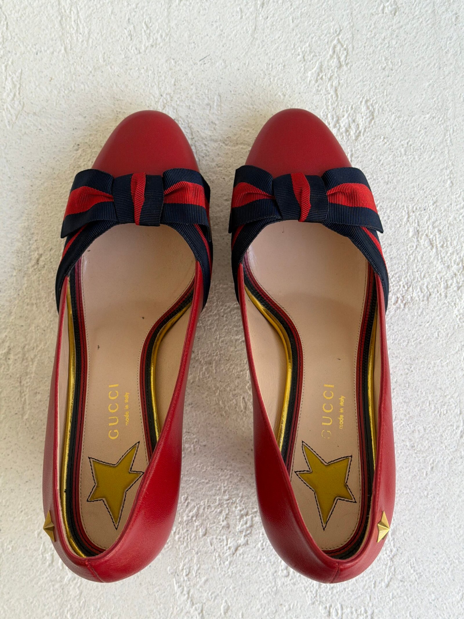 Gucci Red Leather Web Bow Block Heel Pumps - Image 11