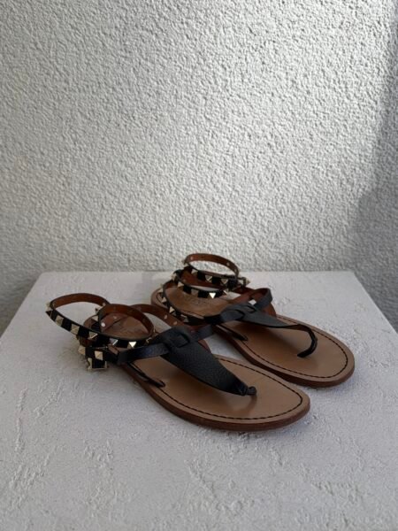 Valentino Black T Strap Leather Sandals