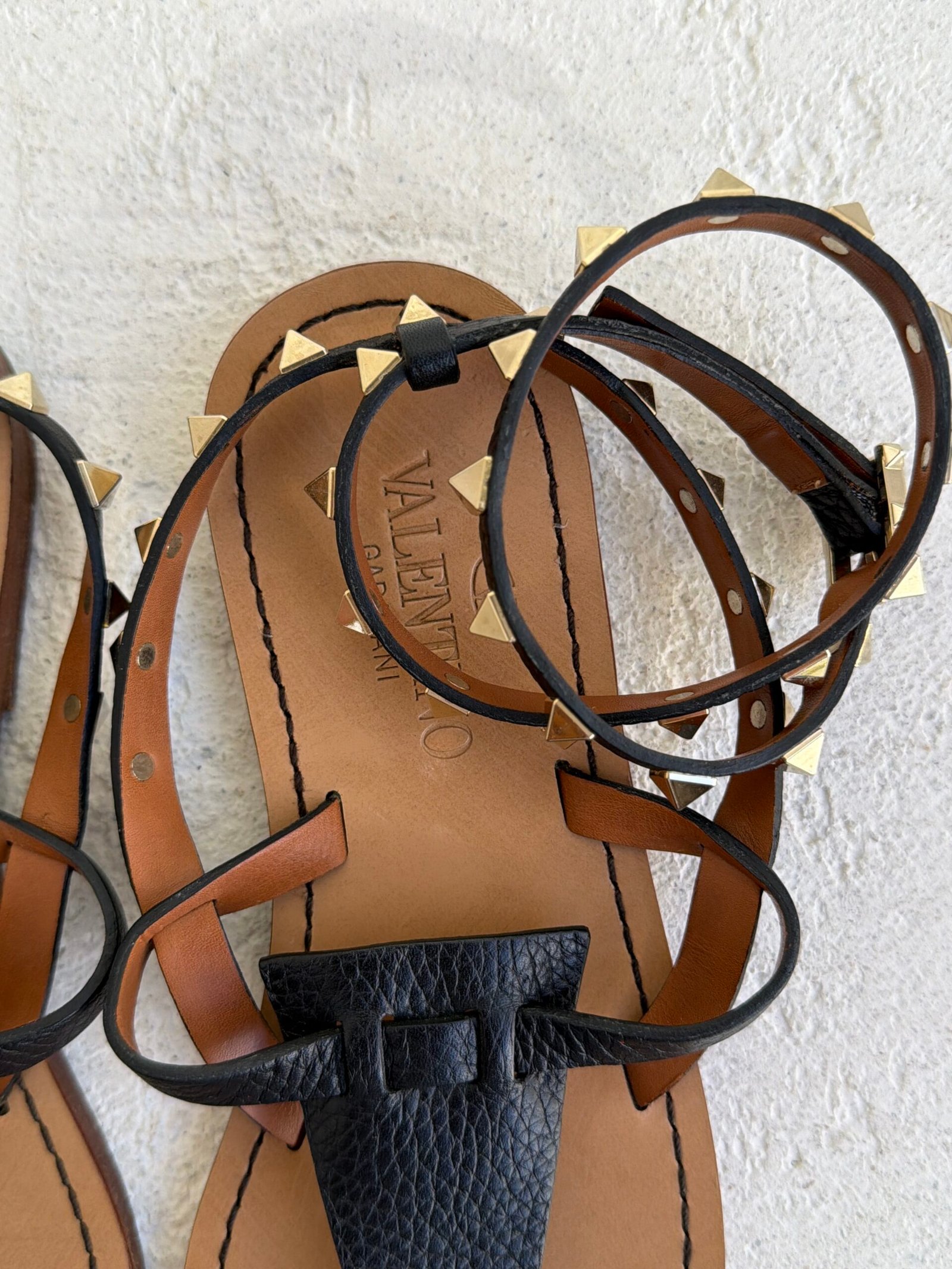 Valentino Black T Strap Leather Sandals - Image 5