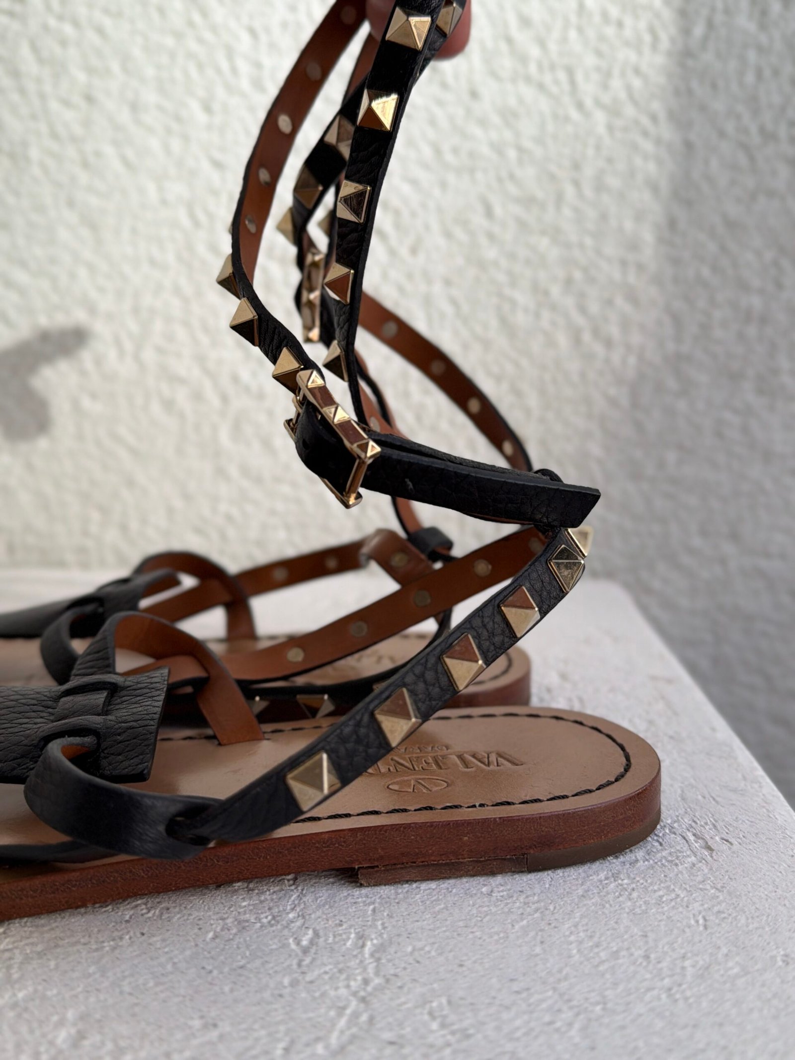 Valentino Black T Strap Leather Sandals - Image 6