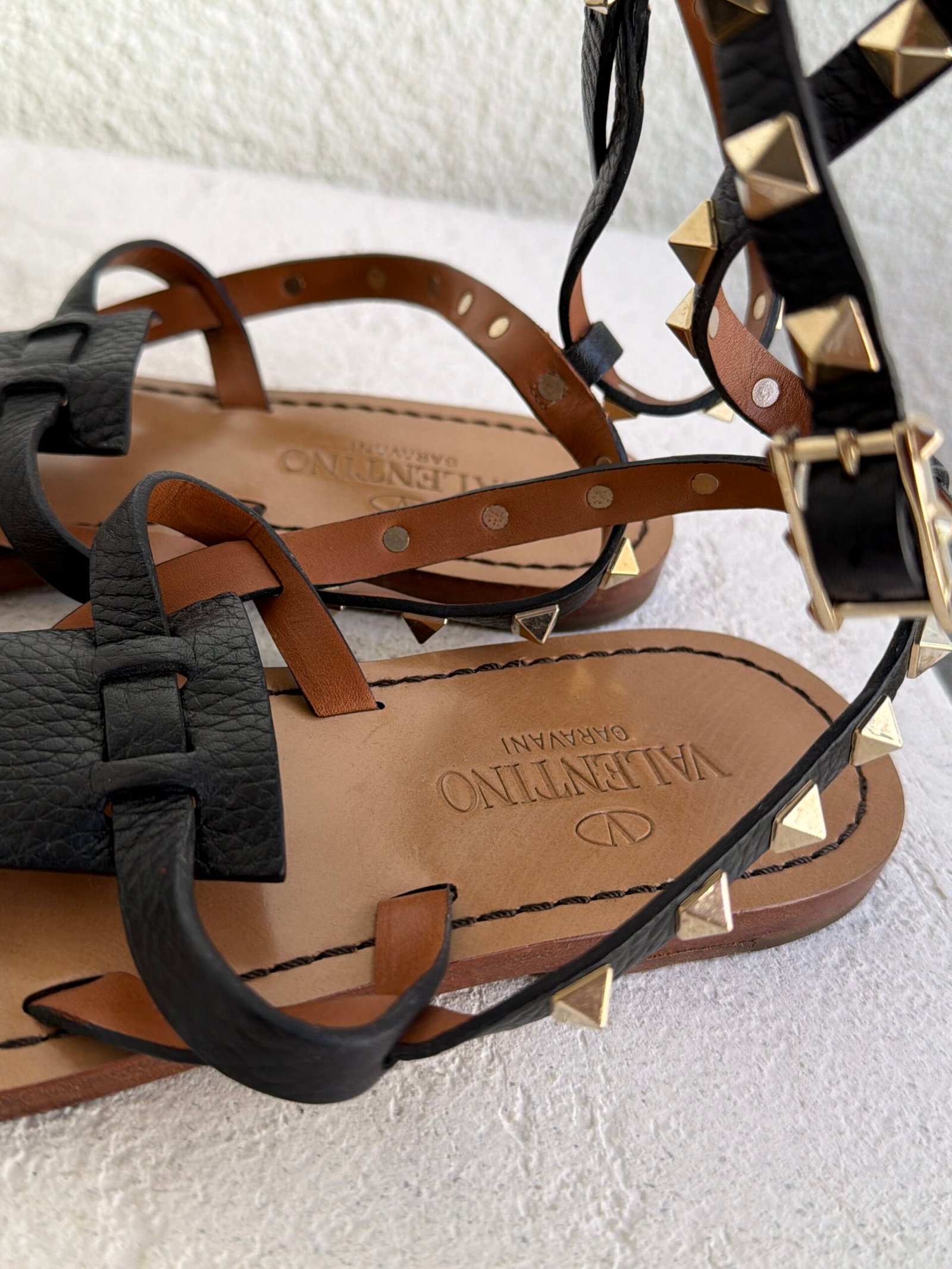 Valentino Black T Strap Leather Sandals - Image 7