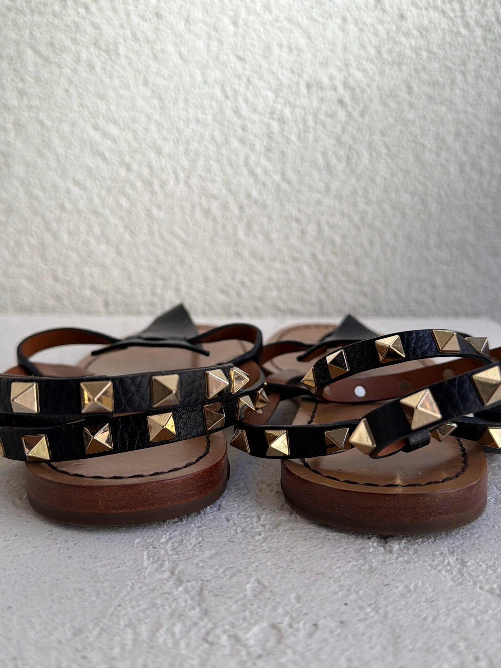 Valentino Black T Strap Leather Sandals - Image 9