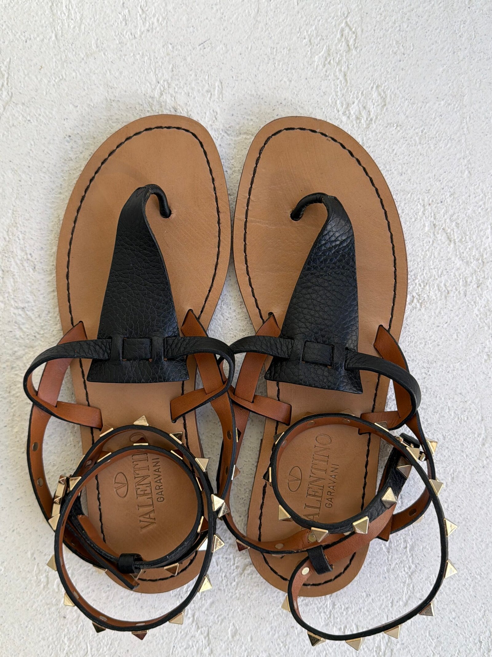 Valentino Black T Strap Leather Sandals - Image 10