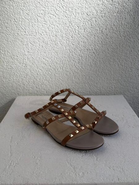 Valentino Brown Rockstud Leather Sandals