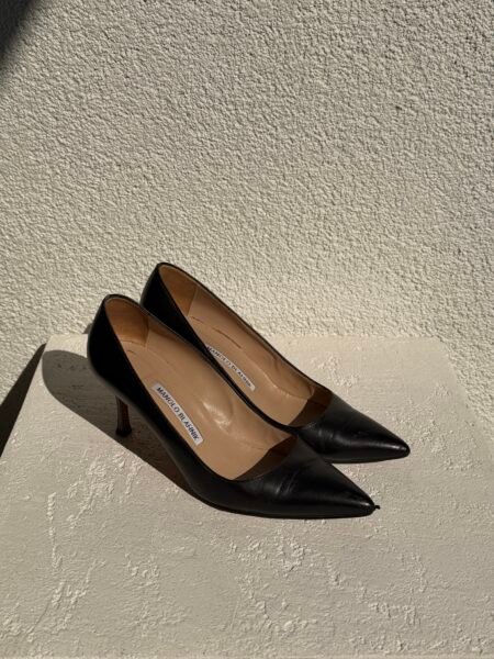 Manolo Blahnik Black Leather Stiletto Heels