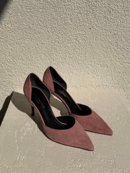 Saint Laurent Pink Suede D’Orsay Stiletto Heels